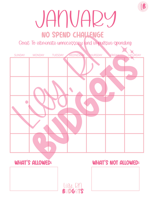 No Spend Month Calendar (12 months) - Digital Download