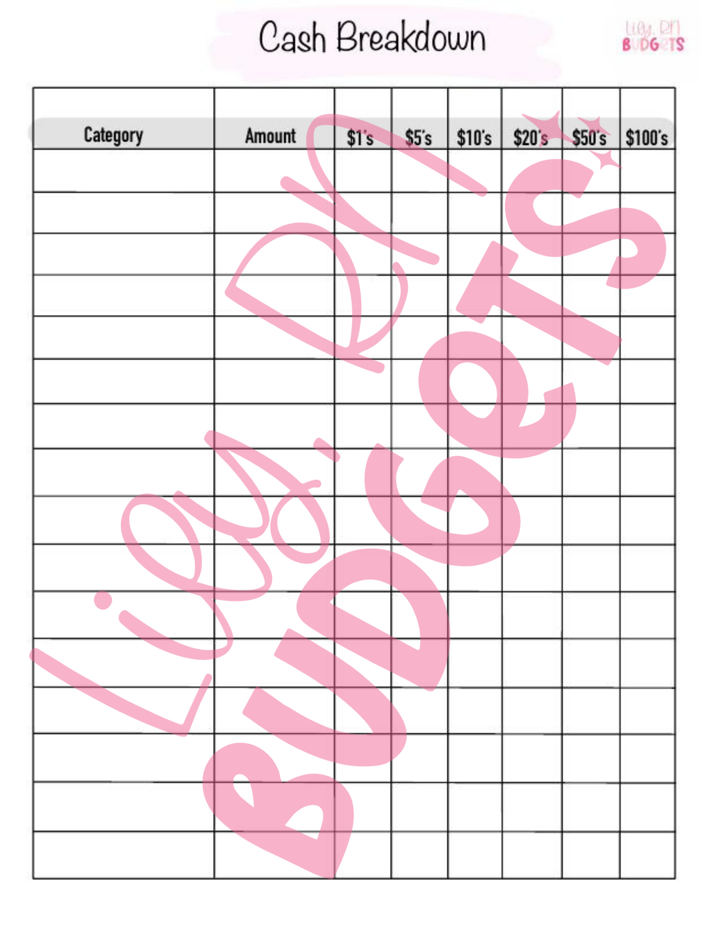 Cash Breakdown template
