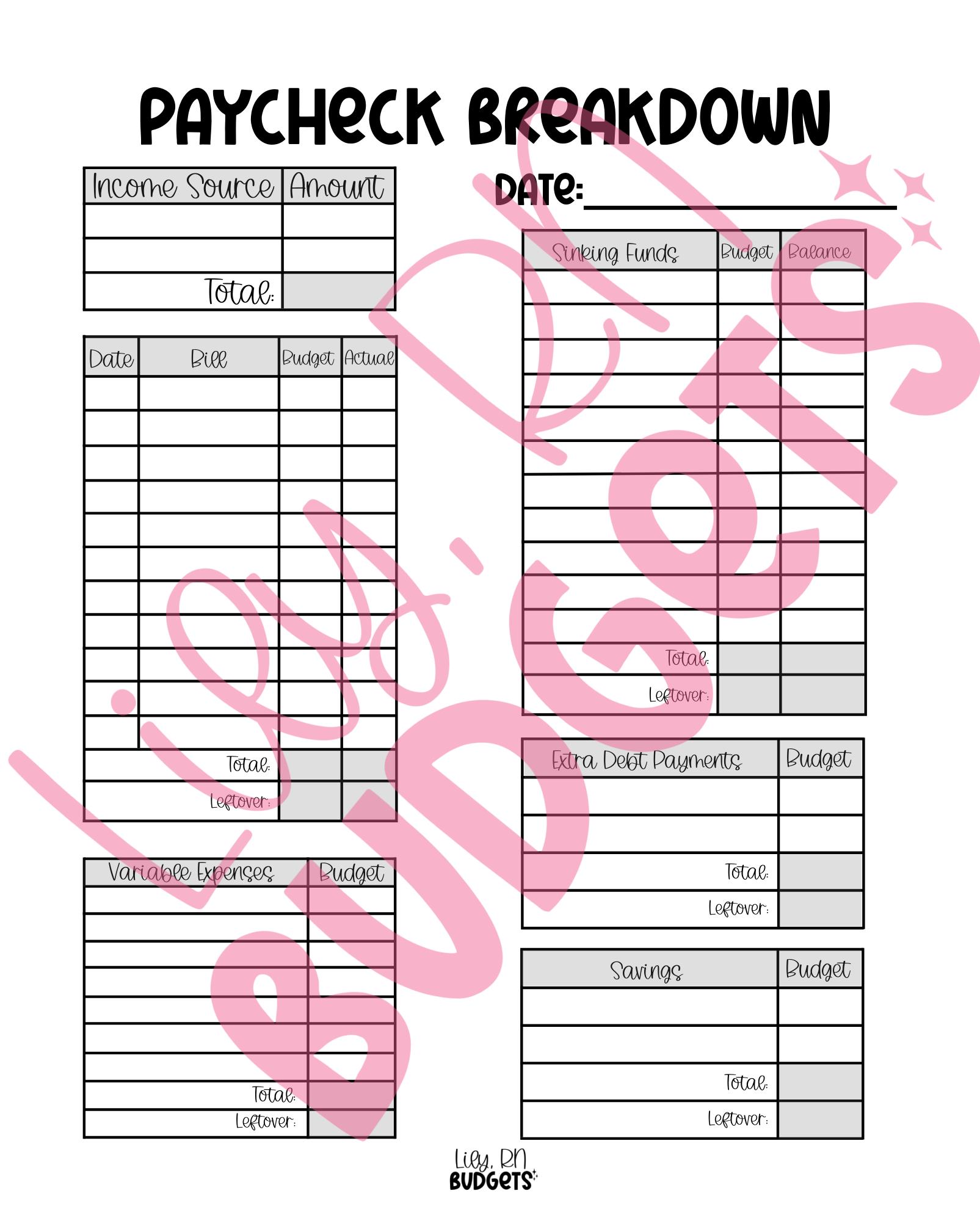 Paycheck Breakdown (NEW DESIGN ) Digital Download lilyrnbudgets
