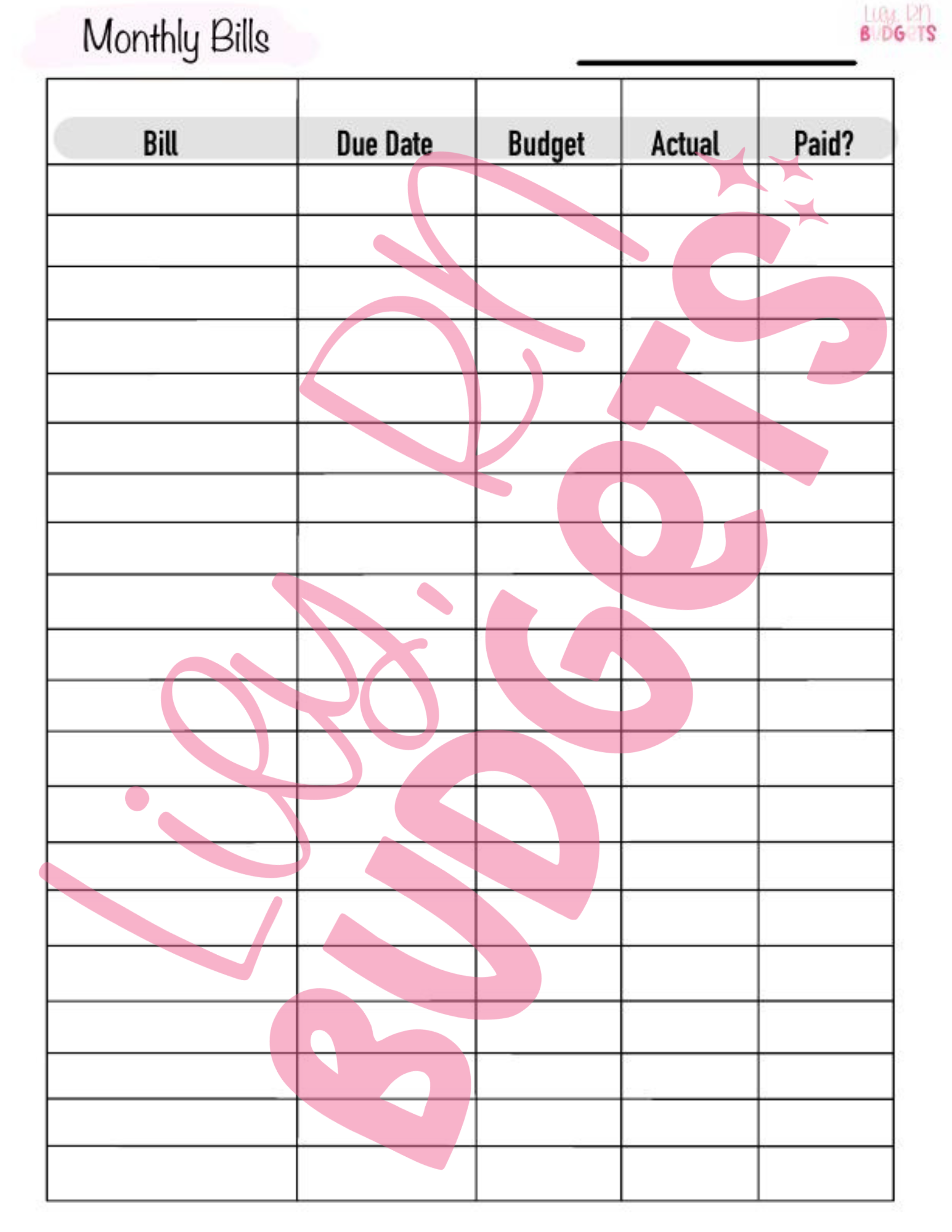 Monthly Bills Template – Lilyrnbudgets