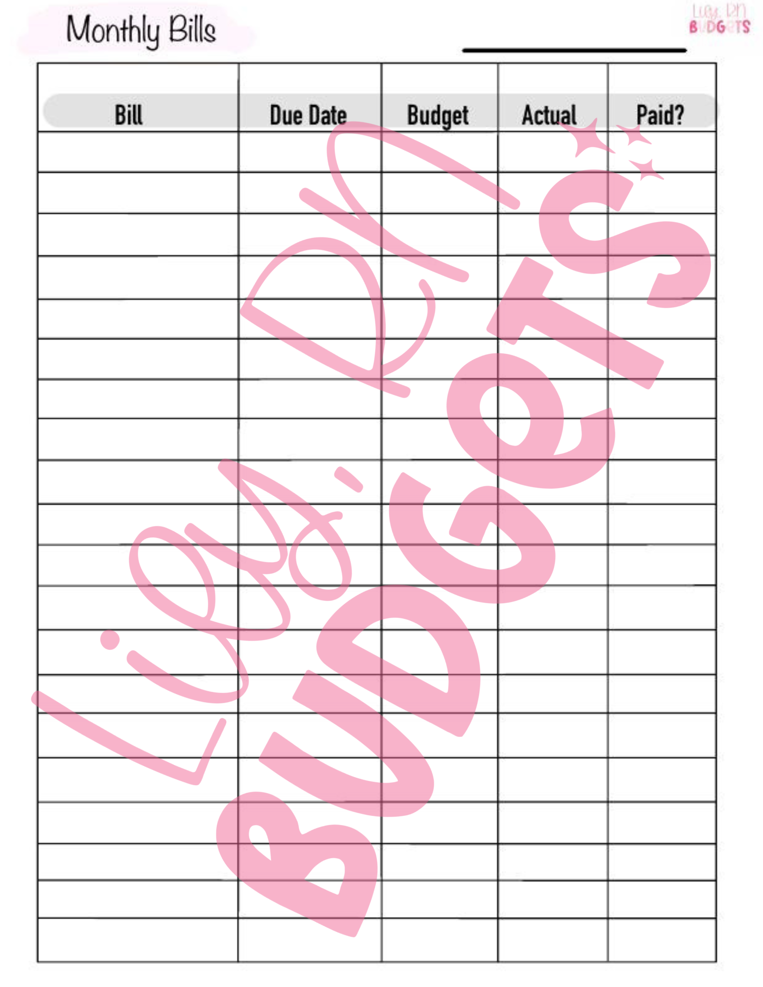 monthly-bills-template-lilyrnbudgets for Free Printable Monthly Bills Template Monthly Bills template – lilyrnbudgets for Free Printable Monthly Bills Template
